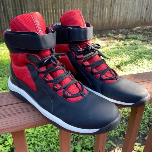 Prada Men's Red and Black Sneakers